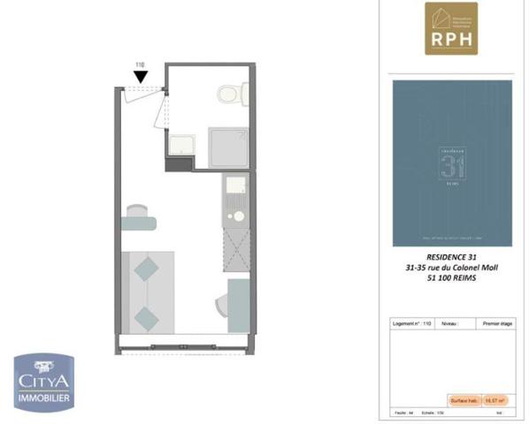 Appartement à louer 1 pièce 16.9m² Reims (51100)