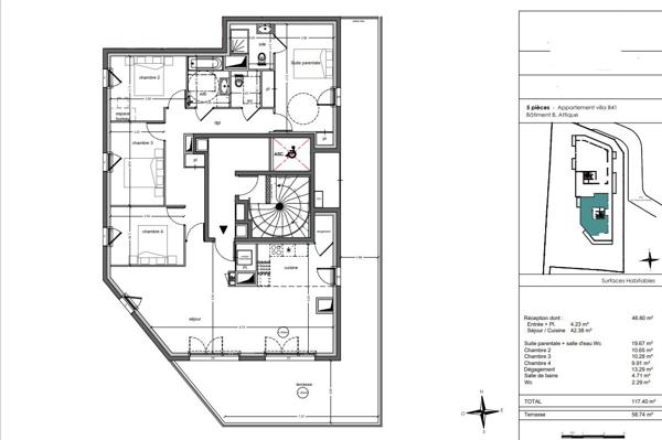 Appartement de type 5 en dernier étage avec terrasse entre Plage et Centre ville - Quartier Villes Martin à SAINT NAZAIRE