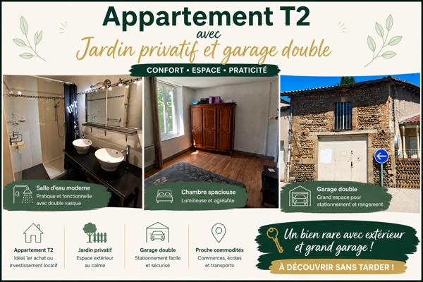 Le Péage-de-Roussillon (38550) Appartement T2 avec jardin privatif, véranda et double garage