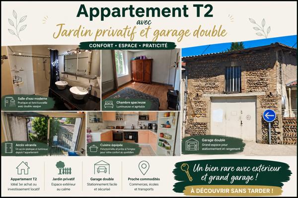 Le Péage-de-Roussillon (38550) Appartement T2 avec jardin privatif, véranda et double garage