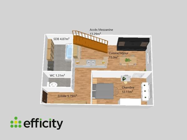 Appartement 3 pièces - 53 m² Exclusivité efficity