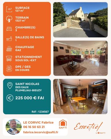 MAISON DE 127 M2 SUR TERRAIN DE 1327 M2 A SAINT NICOLAS DES EAUX