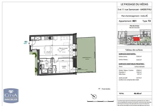 Vente appartement 2 pièces de 46.48m²