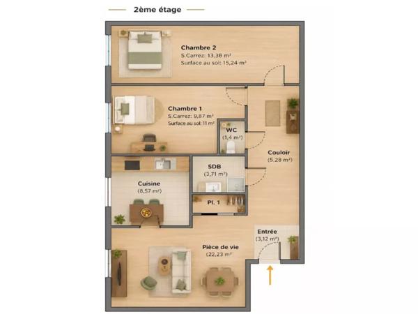Angers – Appartement T3 lumineux sur jardin