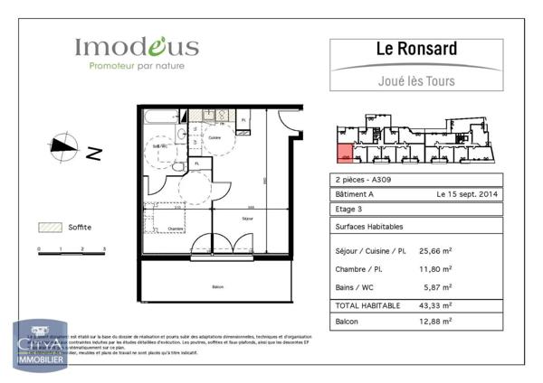 Appartement à louer 2 pièces 43.33m²