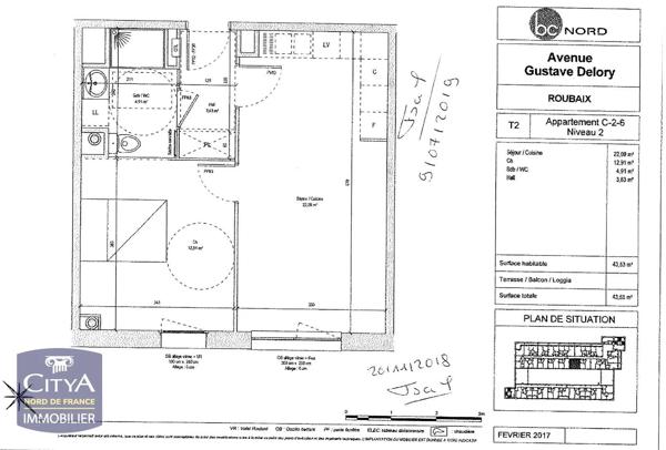 Appartement à louer 2 pièces 43.63m² Roubaix (59100)