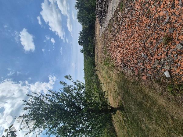 A Mouzeuil St Martin, garage de 15 m² et abri de 120 m² sur terrain de loisirs de 832 m² avec eau.