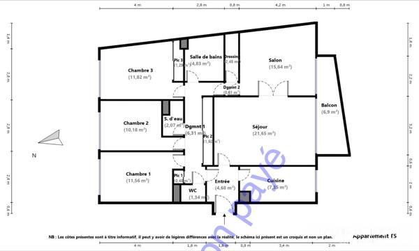Versailles Notre-Dame – Appartement familial traversant avec balcon plein sud