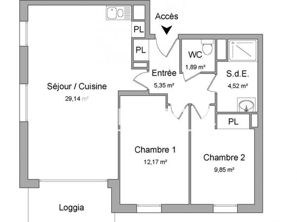 Location Appartement 3 pièces 62.92 m² - BATIMENT B Villenave D'ornon 33140