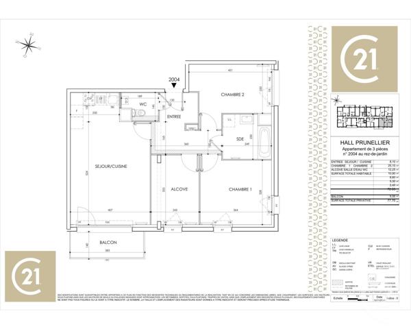 Appartement F4 à vendre  4 pièces - 72,65 m2 CUCQ - 62