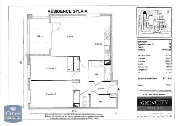 Appartement à louer 3 pièces 67.18m² Plaisance-du-Touch (31830)