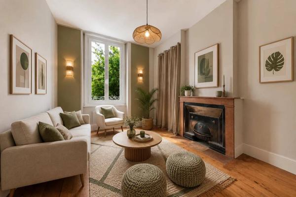 T2 bis 45,67 m² traversant / Garage box / Rez-de-jardin
