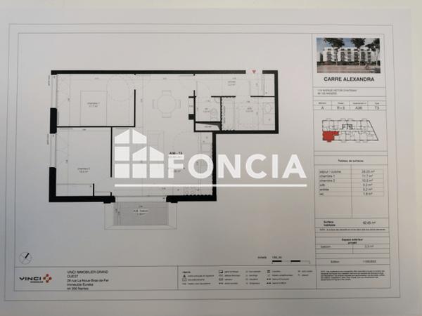 Location Appartement 3 pièces 65.65 m² - CARRE ALEXANDRA - 115 AVENUE VICTOR CHATENAY - A36 Angers 49000