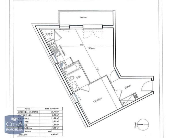 Appartement à louer 2 pièces 44.6m²
