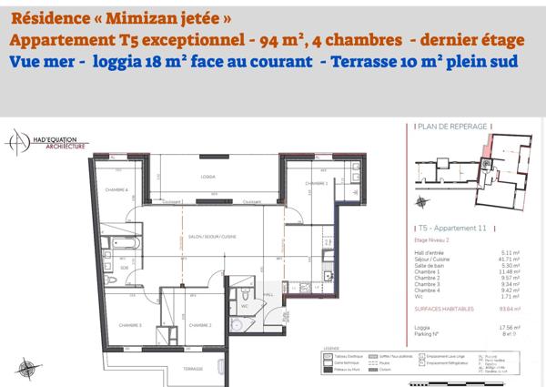 Appartement F5 à vendre  5 pièces - 93,64 m2 MIMIZAN - 40