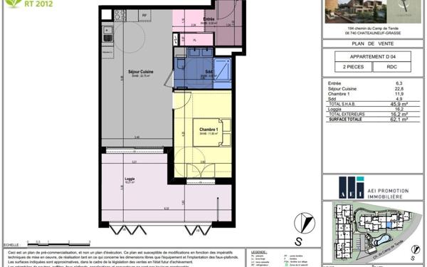 Appartement à vendre    2 pièces • 45,90 m2 Châteauneuf-Grasse
