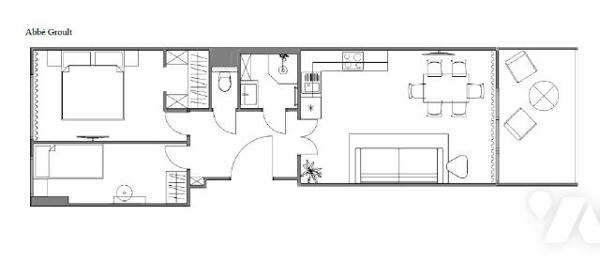 Au 1er étage, avec ascenseur, appartement de 2/3 pièces de 48,49 m², terrasse de 7,72 m². Bon état.