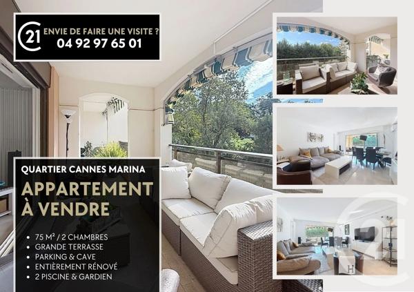 Appartement F3 à vendre  3 pièces - 75,70 m 2   MANDELIEU LA NAPOULE  - 06