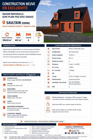 MAISON INDIVIDUELLE NEUVE SEMI PLAIN-PIED – SAULTAIN