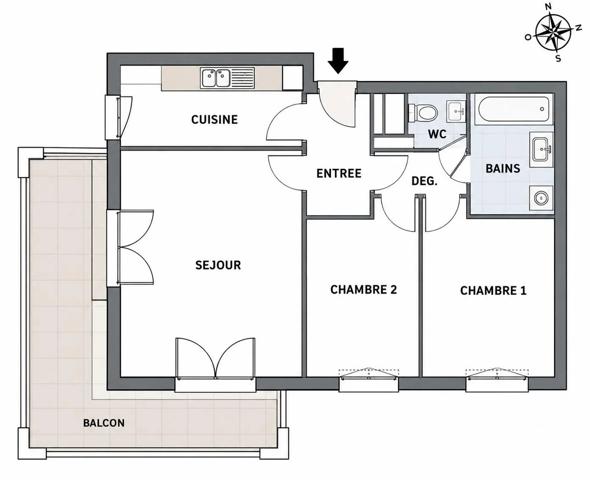 Appartement F3 à vendre  3 pièces - 61,39 m 2   ST OUEN L AUMONE  - 95