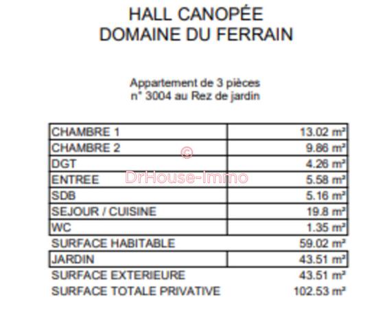 Appartement à vendre 3 pièces de 59 m²