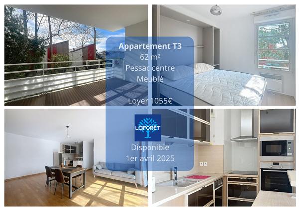 Location appartement près de PESSAC - 3 pièce(s) - 62 m² - 1 005 €/mois