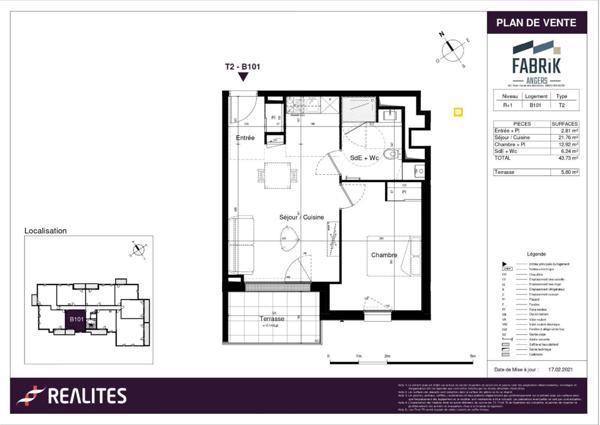 Appartement type 2 FABRIK - B101 -,  
Angers 49000