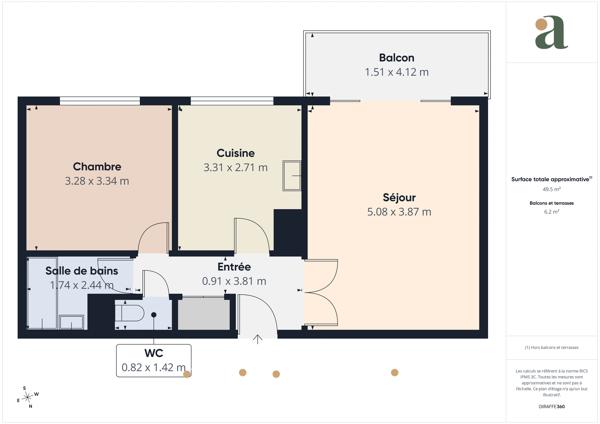 Appartement 49 m² 2 pièces Lyon 3e Montchat / Monplaisir