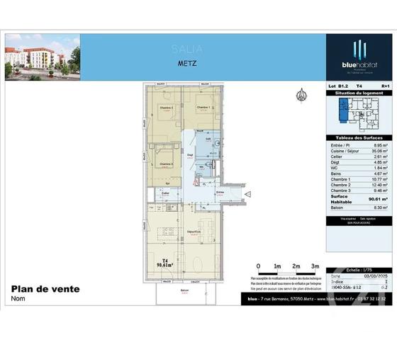 Appartement F4 à vendre  4 pièces - 90,61 m 2   METZ  - 57