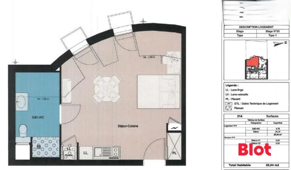 Appartement 1 pièce(s)