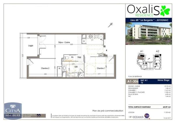 Appartement à louer 3 pièces 60.09m² Juvignac (34990)