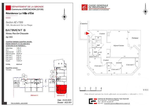 Appartement F3 à vendre  3 pièces - 62,61 m 2   ARCACHON  - 33
