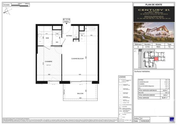 Appartement T2 à vendre  2 pièces - 44,68 m 2   POISY  - 74