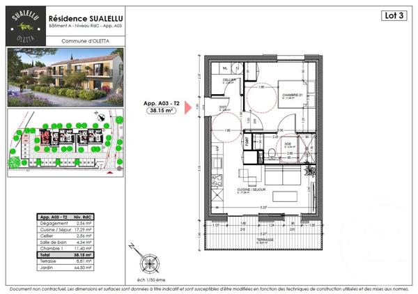 Appartement T2 à vendre  2 pièces - 38,15 m2 OLETTA - 202