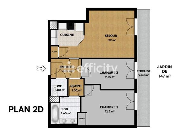 Appartement 3 pièces - 56 m² Exclusivité efficity