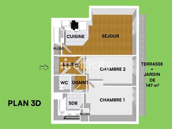 Appartement 3 pièces - 56 m² Exclusivité efficity