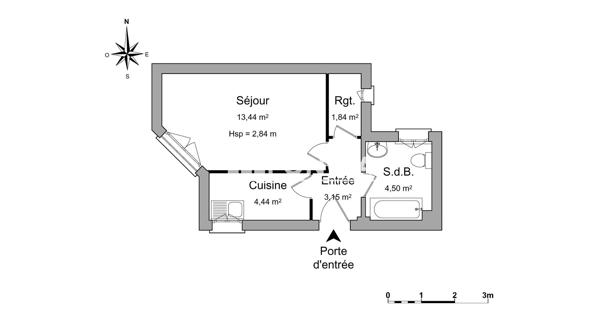 Location Studio 27.37 m² - Paris 75016