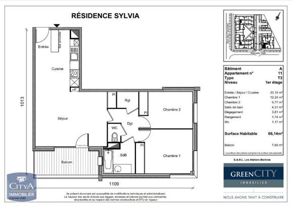 Appartement à louer 3 pièces 66.14m² Plaisance-du-Touch (31830)