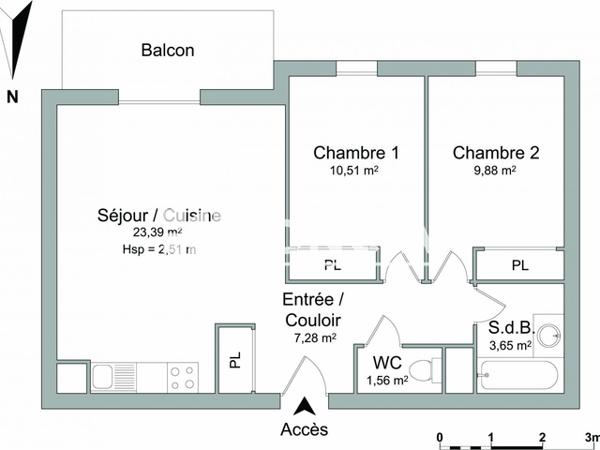 Location Appartement 3 pièces 56.27 m² - 70 RUE LAPEYRERE Orthez 64300