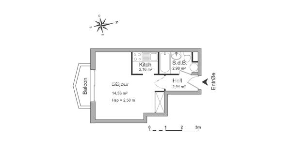 Location Studio 21.51 m² - Bourg-la-reine 92340
