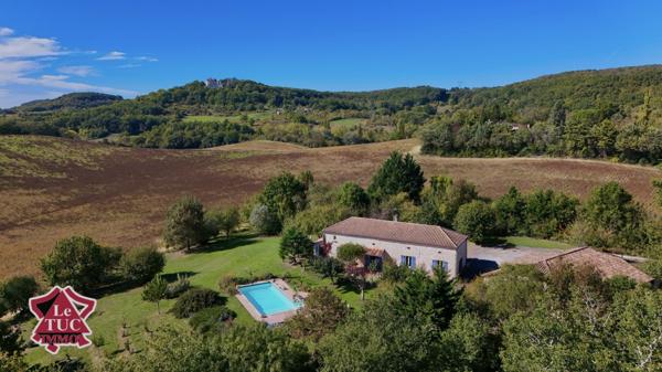 Bel ensemble en pierre avec gîte, grange et piscine. Dausse (47140)