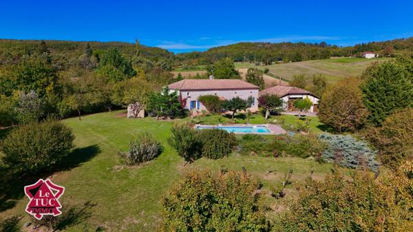 Bel ensemble en pierre avec gîte, grange et piscine. Dausse (47140)