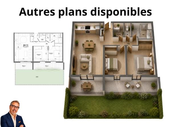 T3 avec jardin, terrasses et parking