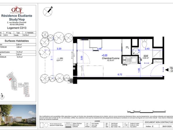 Location Studio meublé 18.78 m² - STUDY HOP Orleans 45100