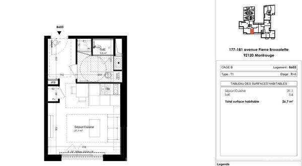 Studio à vendre 26 m² Montrouge