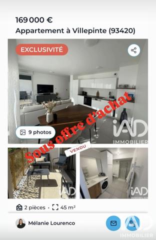 Appartement 2 pièces à vendre Villepinte