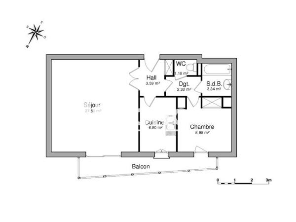 Location Appartement 2 pièces 53.87 m² - 27BIS,RUE CROIX PASQUIER Tours 37100
