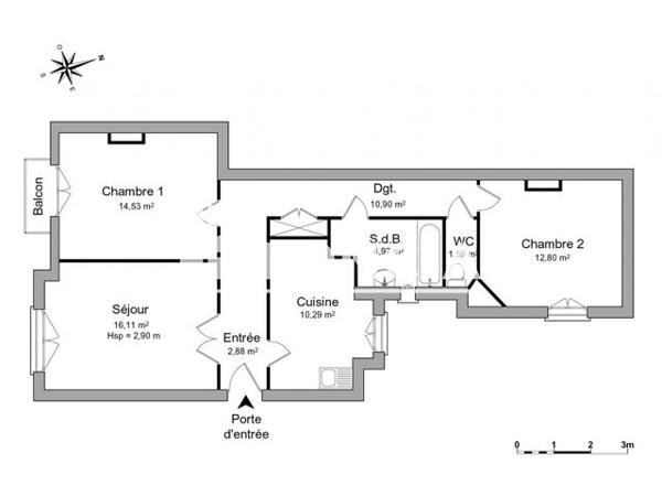 Location Appartement 3 pièces 74.07 m² - 3EME DROITE Rennes 35000