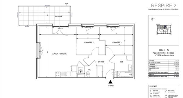 Location Appartement 3 pièces 72.75 m² - Vaulx-en-velin 69120