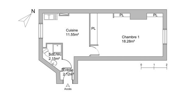 Location Studio 34.1 m² - Lyon 69007